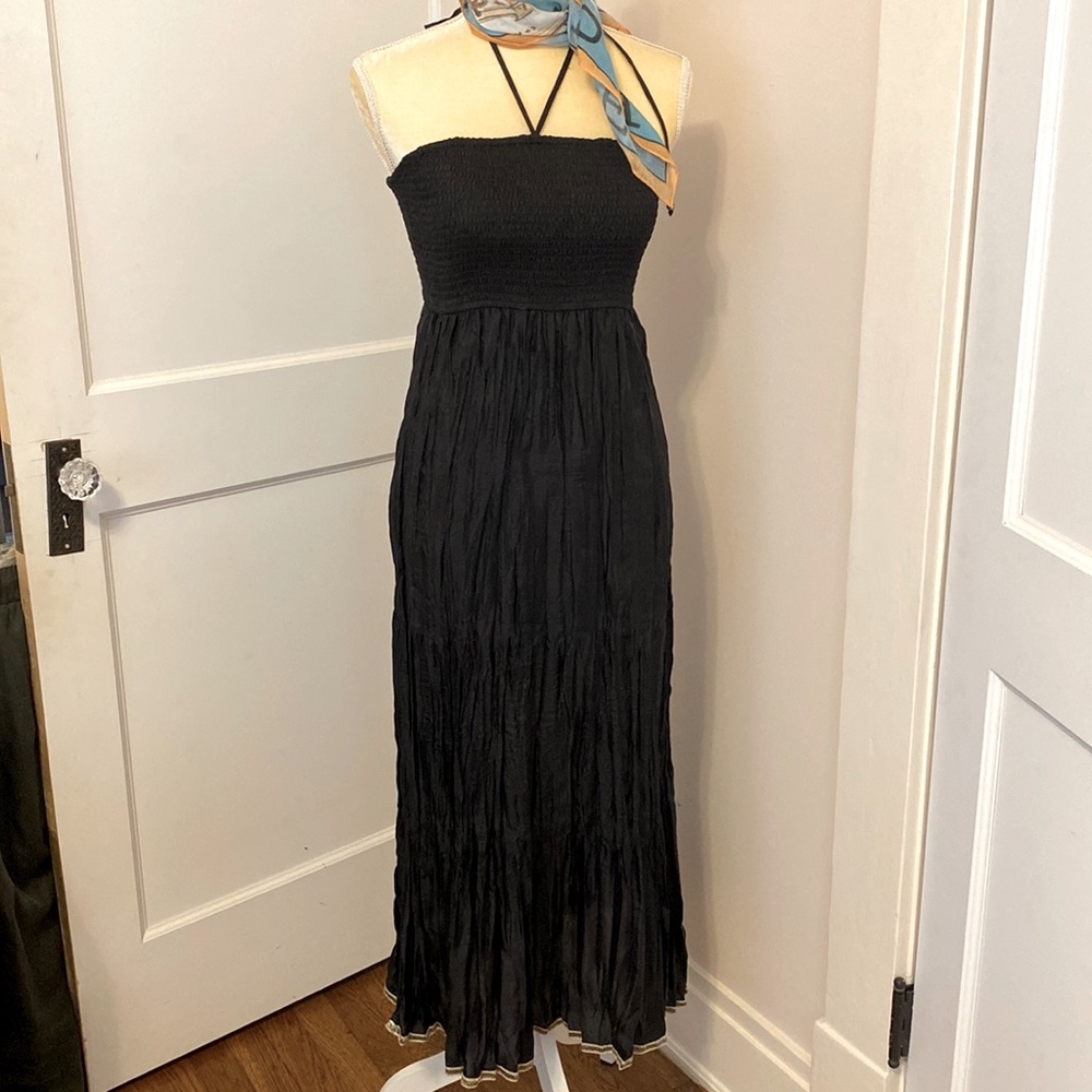 ANTHROPOLOGIE Maeve silk smocked maxi dress, in black, XS